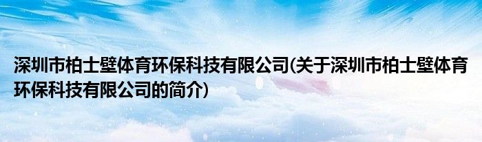 凯发K8国际深圳市柏士壁体育环保科技有限公司(关于深圳市柏士壁体育环保科技有限公(图1)